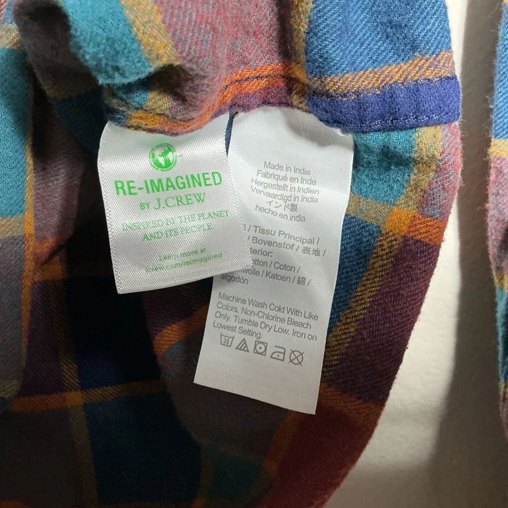 J. Crew Flannel Shirt Mens Small MultiColor Plaid Re-Imagined Cotton Button Down